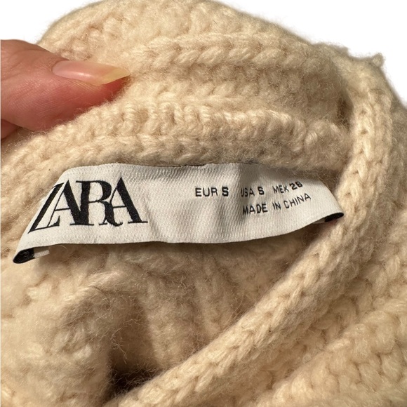 Zara Asymmetrical Soft Beige Ribbed Sweater Wool Blend - Picture 10 of 16